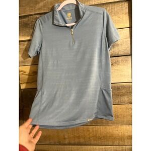 Noble Equestrian Womens Blue Quarter Zip Short Sleeve Performance Top Medium